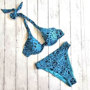 *RARE* Victoria's Secret Blue High Rise Bikini Leaopard Cheetah Print Swimsuit